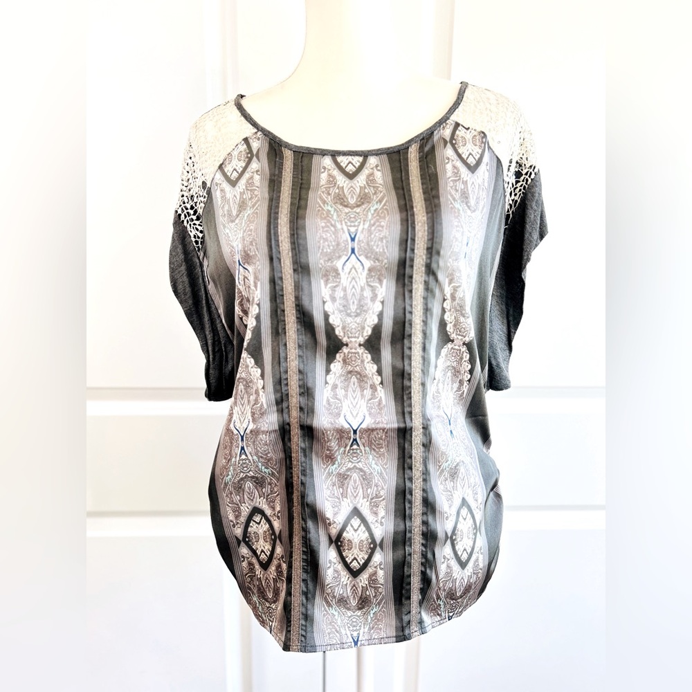 Anthropologie TINY Mixed Media Top Satin Sequin Gray